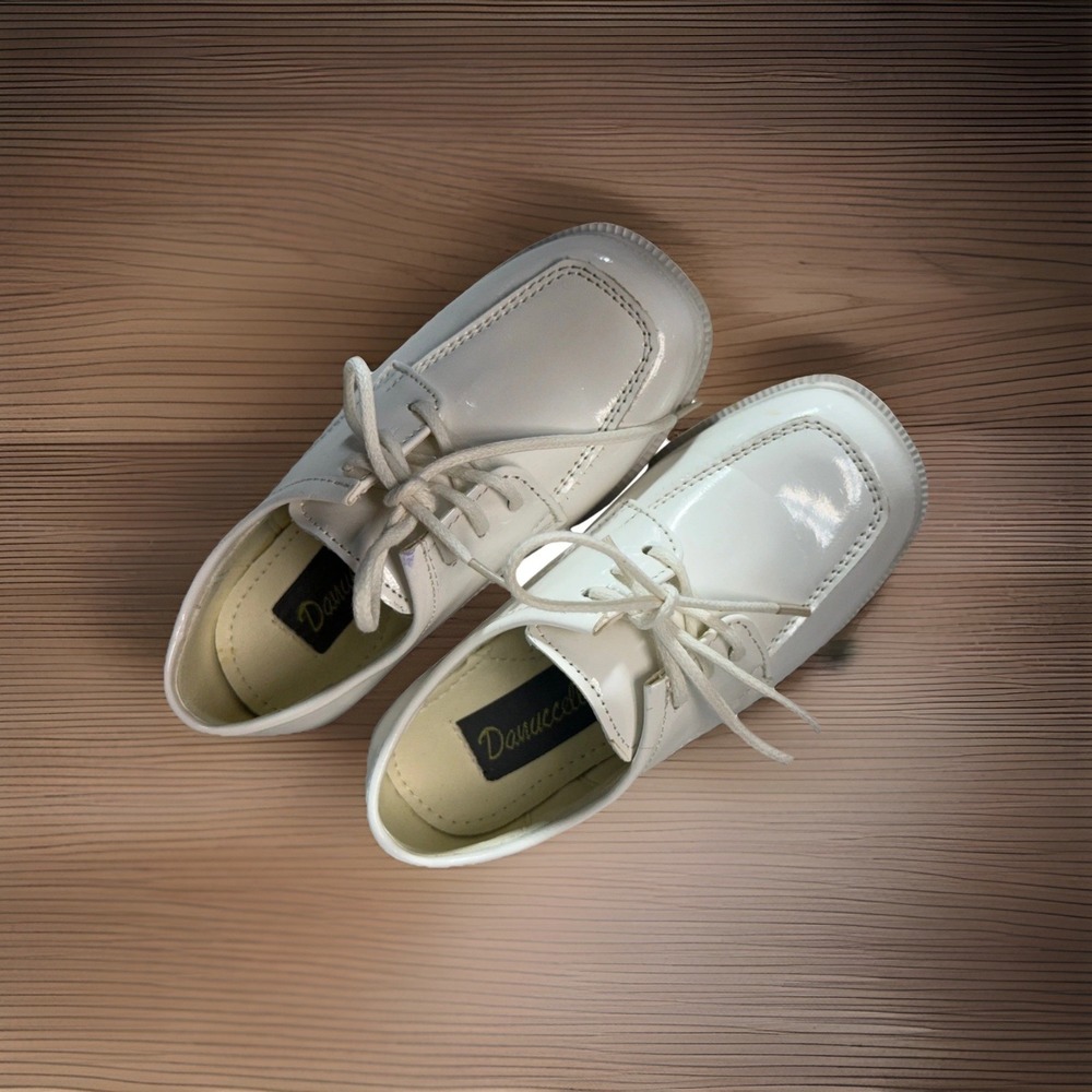 Kids White Patent Leather Oxfords Lace Up Formal Dress Shoes Block Heel White